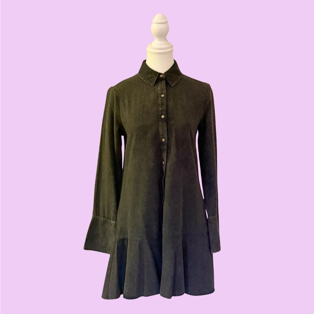 Wild Fable Black Drop Waist Long Sleeve Button-Up Dress